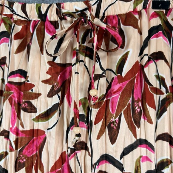 Esqualo Pleated Midi Skirt Floral Print Cream Pink Red Size 8 EU 38 Boho Chic - Picture 2 of 11